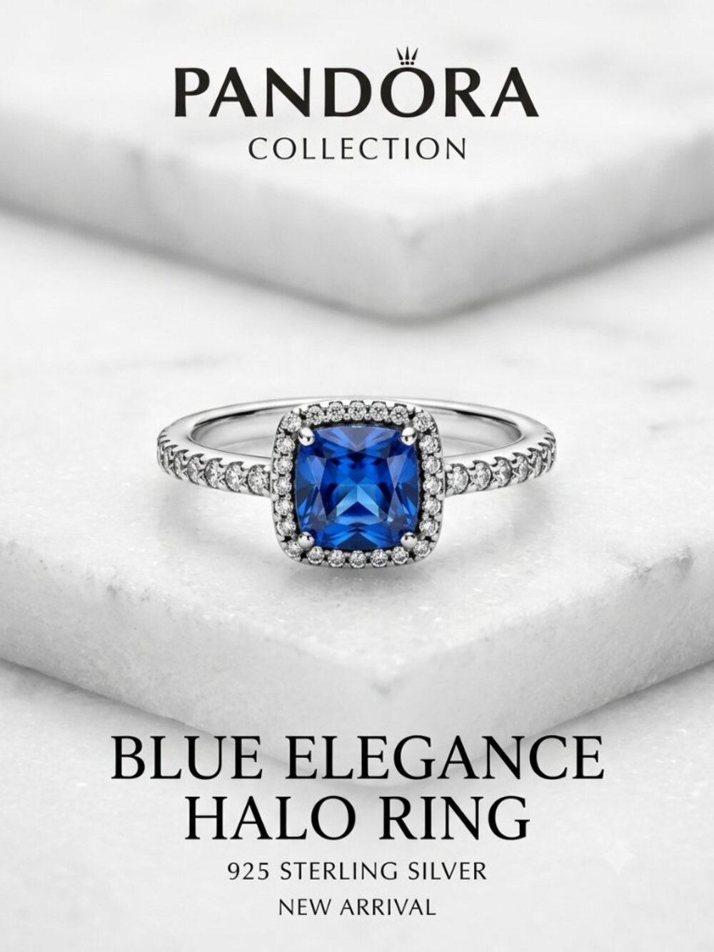 Authentic Pandora Blue Elegance Halo Ring - Sz 5 Sterling Silver